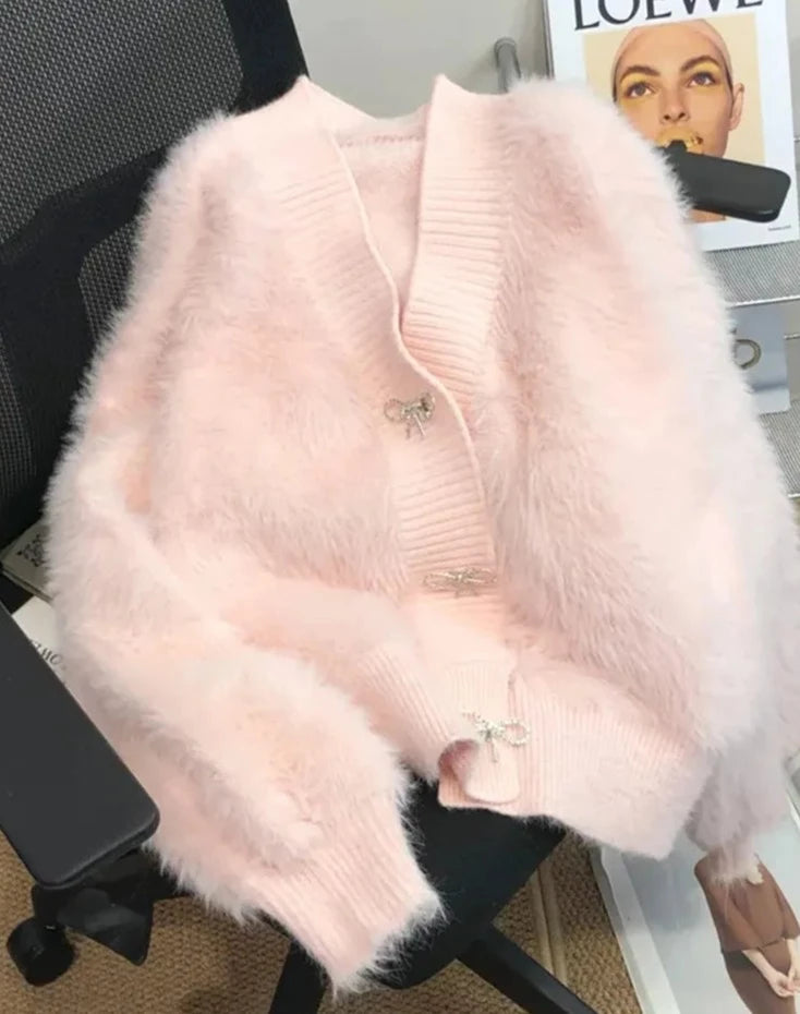 Cute Bow Knitted O neck Long Sleeve Sweater