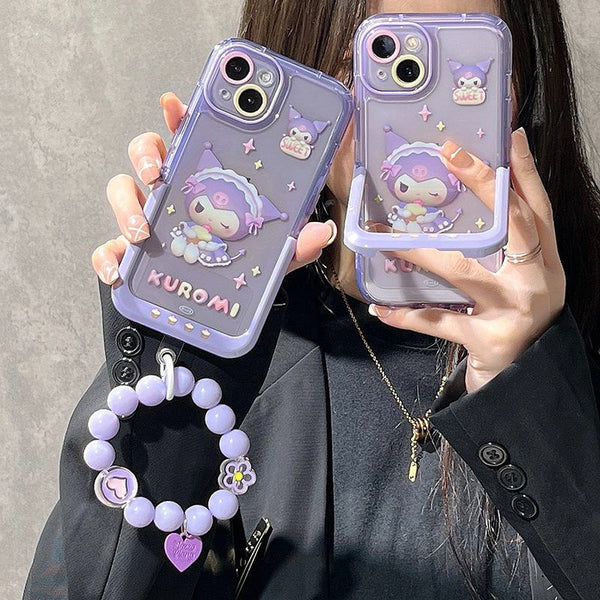 Kawaii Sanrio Kuromi iPhone Case With Bracelet - Juneptune