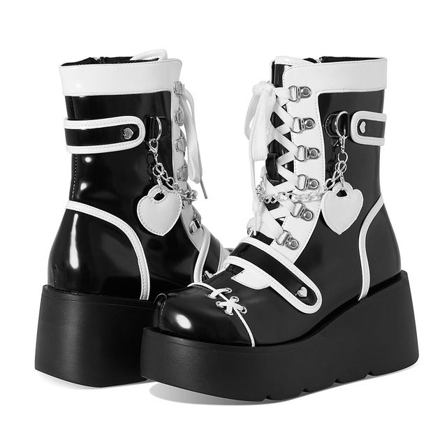 Kawaii Y2K Gothic Platform Mid Calf Boots - Juneptune