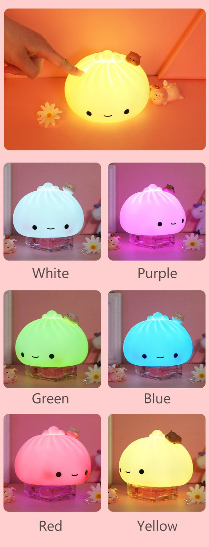 Kawaii Colorful Dumpling Bun LED Night Light Lamp - Juneptune