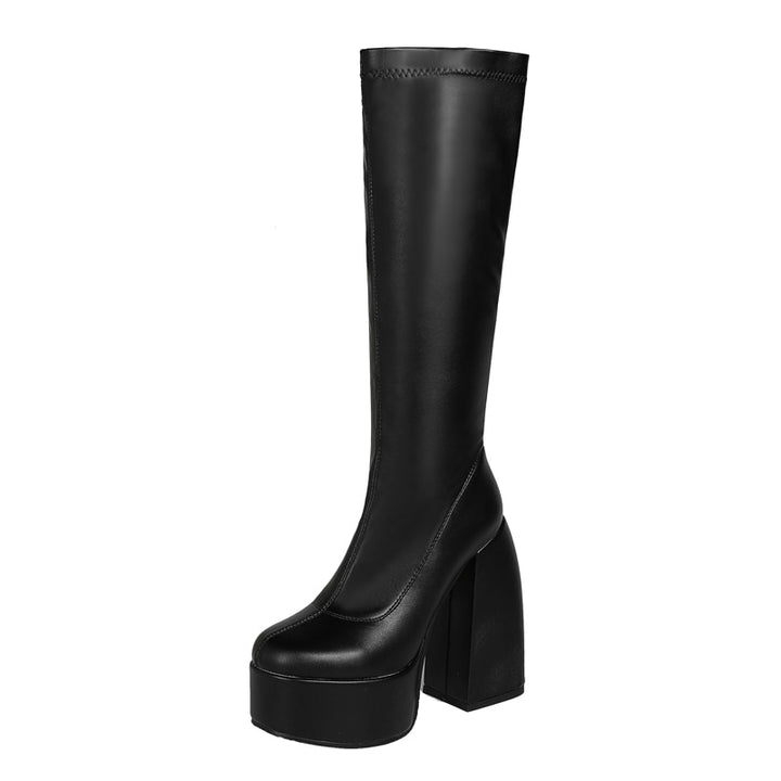 Goth Chunky High Heel Boots - Juneptune