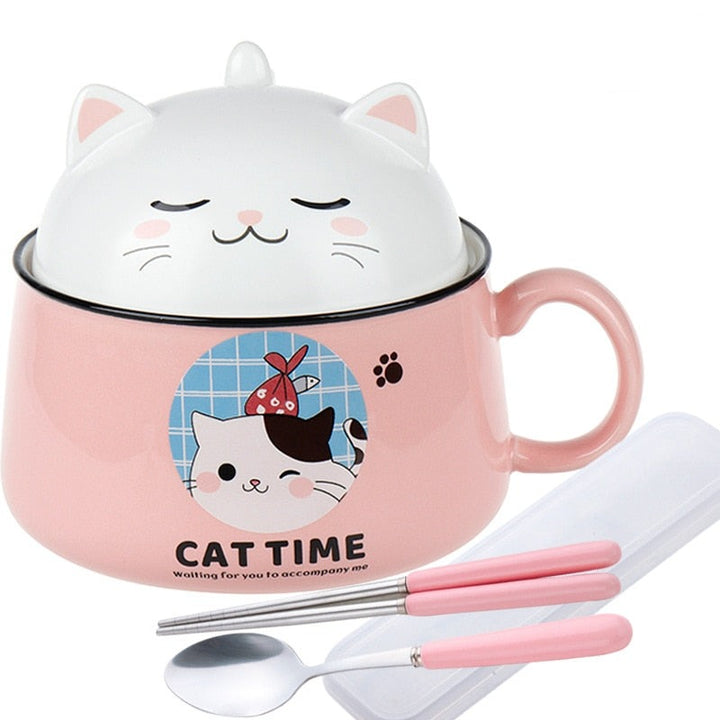 Cat Time Ramen Bowl With Lid - Juneptune