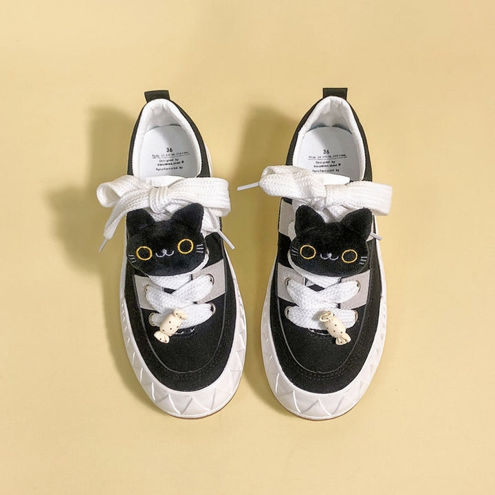 Kawaii Black Cat Casual Sneakers - Juneptune