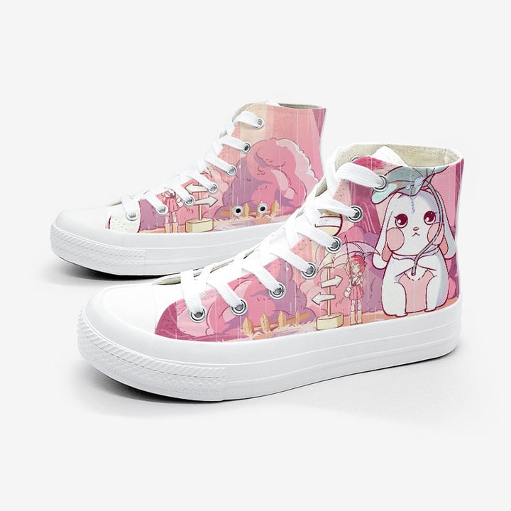 Kawaii Peach Anime Girl High Top Shoes - Juneptune