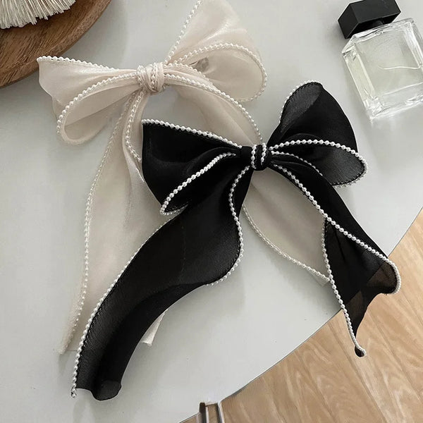 Pearly Sheer Ribbon Bow Hair Clip