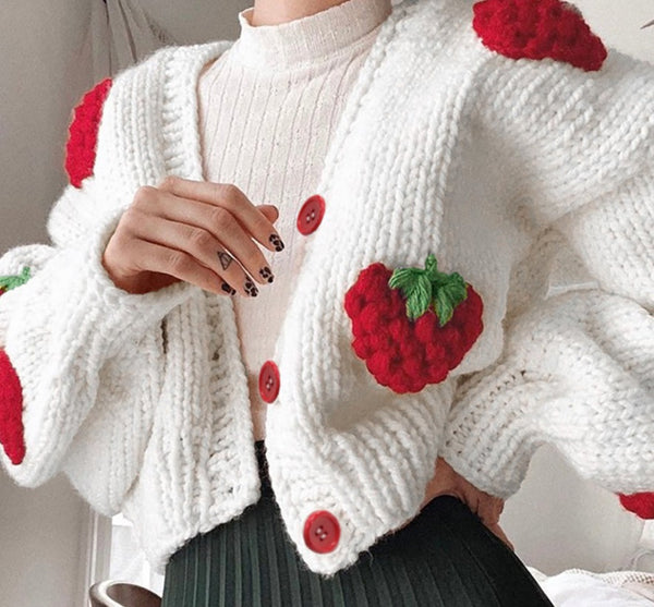 Knitted Strawberry Cardigan