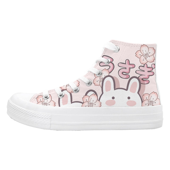 Kawaii Pink Bunny High Top Shoes - Juneptune