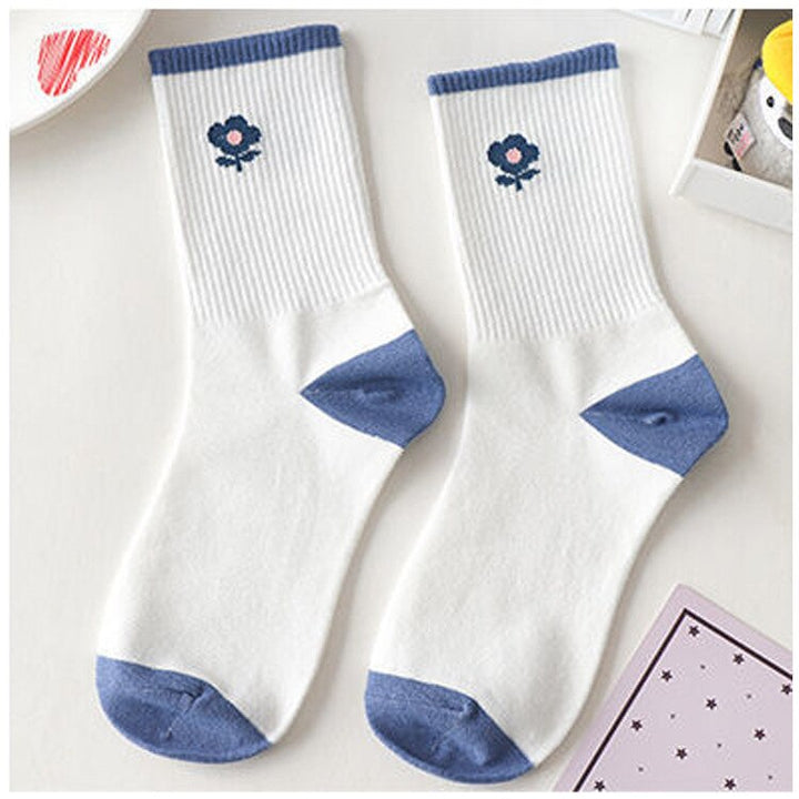 Blue Bear Print Cotton Socks - Juneptune