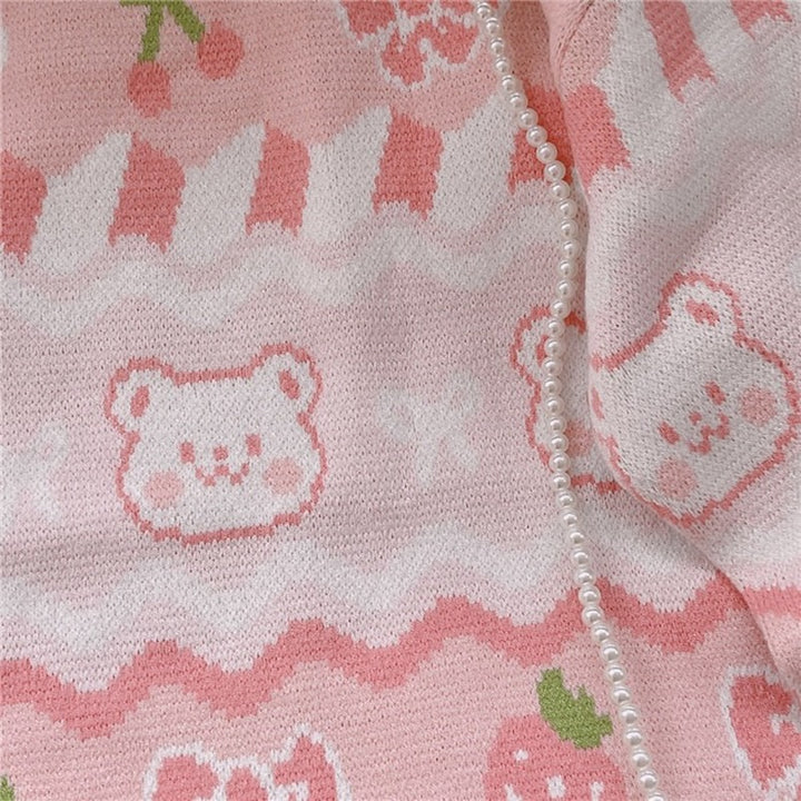 Kawaii Pink Strawberry Bear Sweater - Juneptune