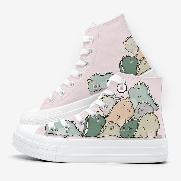 Kawaii Colorful Dinosaur High Top Shoes - Juneptune