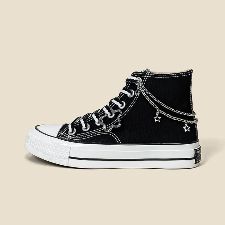 Gothic Black Star Chain High Top Shoes - Juneptune