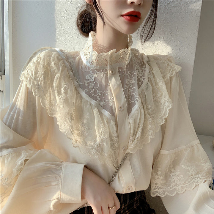 Victorian Lolita Lace Ruffled Blouse - Juneptune