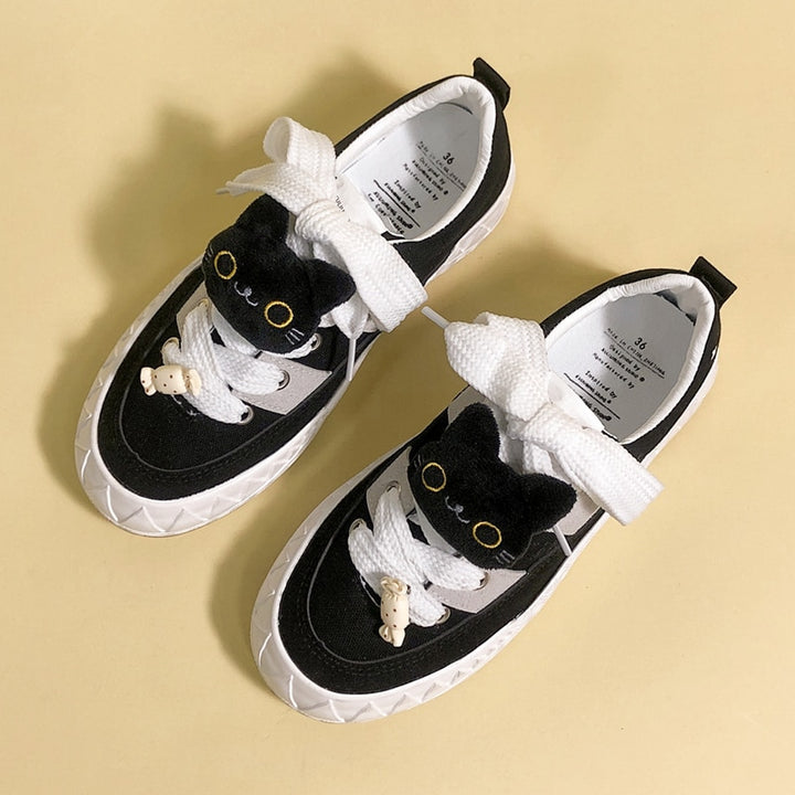 Kawaii Black Cat Casual Sneakers - Juneptune
