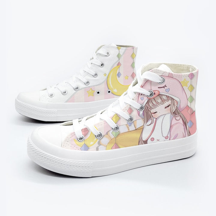 Kawaii Peach Anime Girl High Top Shoes - Juneptune