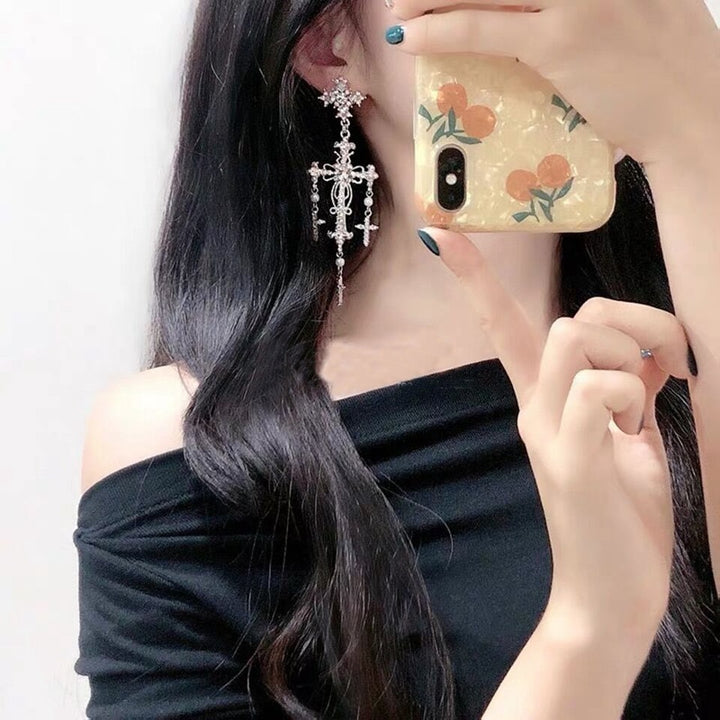 Y2K Korean Inspired Cross Earrings - Juneptune