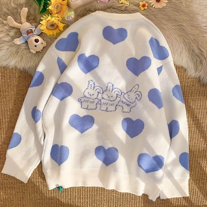 Kawaii Pink Bunny Hearts Sweater - Juneptune