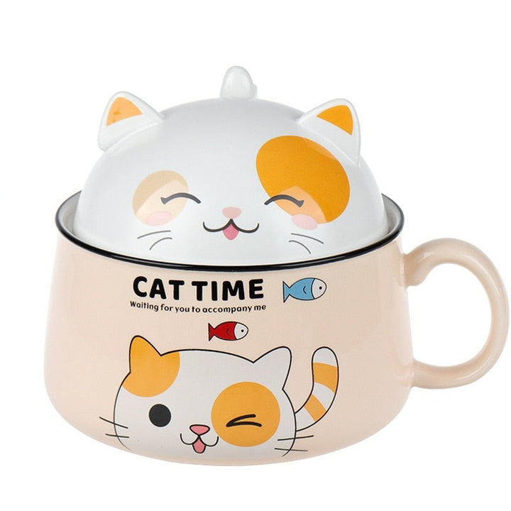 Cat Time Ramen Bowl With Lid - Juneptune