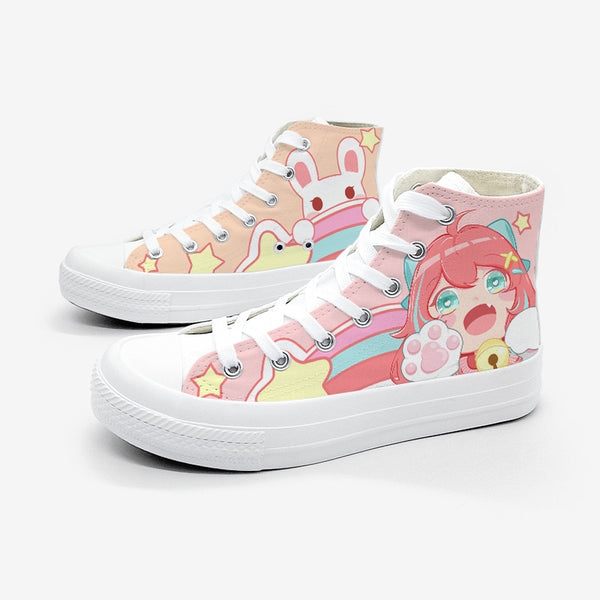 Kawaii Peach Anime Girl High Top Shoes - Juneptune