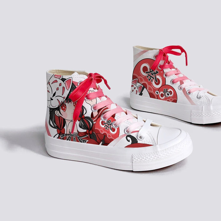 Kitsune Girl Red High Top Shoes - Juneptune