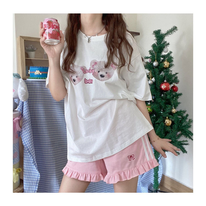Kawaii Pink Bow High Waist Shorts - Juneptune
