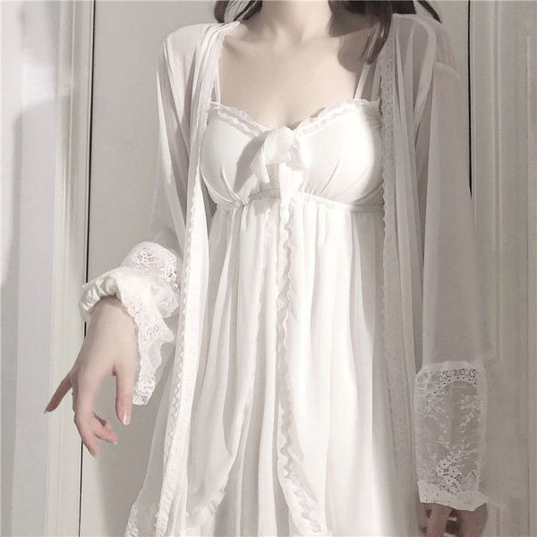Coquette White Nightdress Set - Juneptune