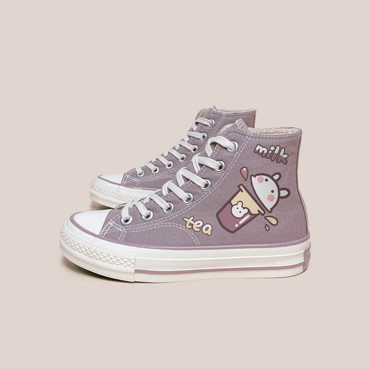 Purple Milk Tea Bunny High Top Shoes - Juneptune