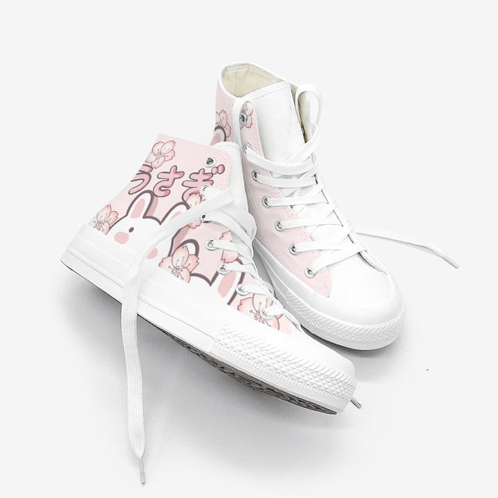 Kawaii Pink Bunny High Top Shoes - Juneptune