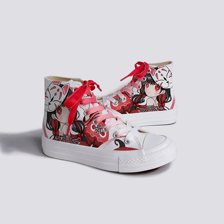 Kitsune Girl Red High Top Shoes - Juneptune