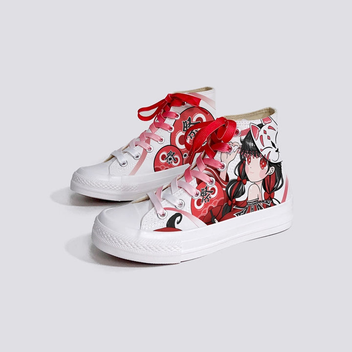 Kitsune Girl Red High Top Shoes - Juneptune