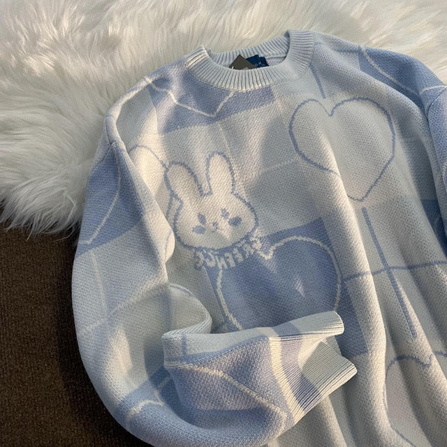 Kawaii Pink Bunny Hearts Sweater - Juneptune