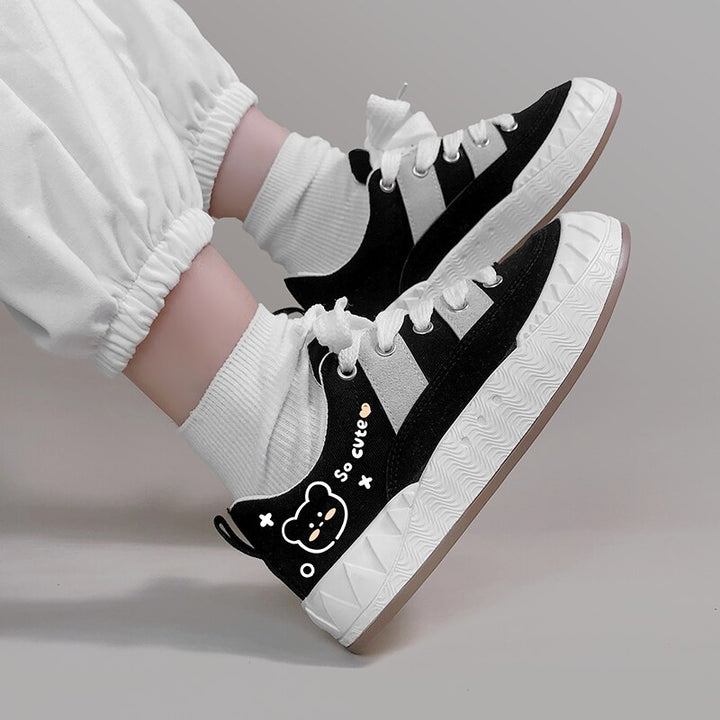 Kawaii Black Bear Chunky Sneakers - Juneptune
