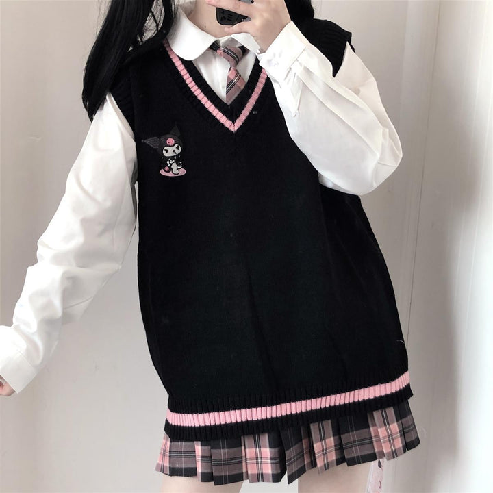 Kawaii Sanrio Kuromi Cinnamoroll My Melody Wool V-Neck Vest - Juneptune