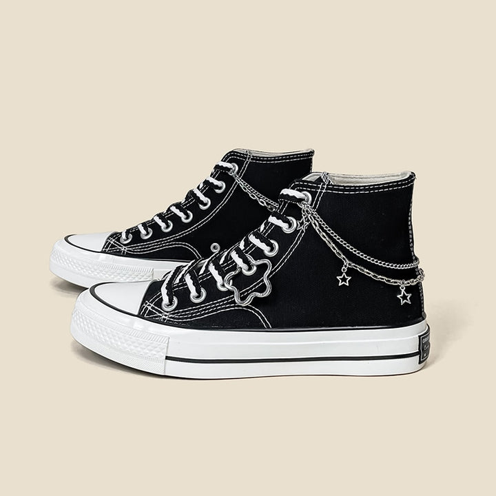 Gothic Black Star Chain High Top Shoes - Juneptune