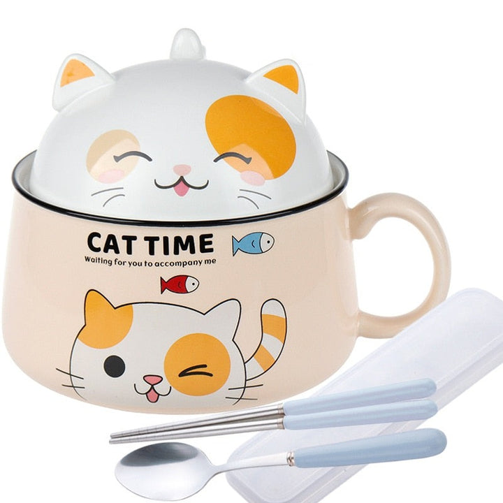 Cat Time Ramen Bowl With Lid - Juneptune