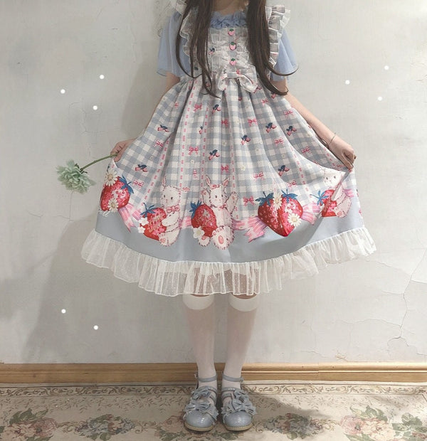 Sweet Lolita Blue Strawberry Bunny Dress - Juneptune