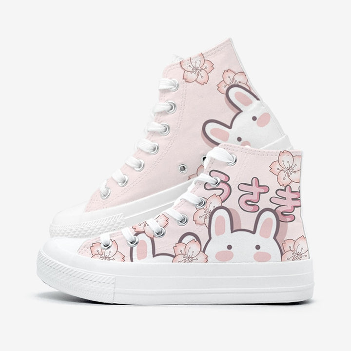 Kawaii Pink Bunny High Top Shoes - Juneptune