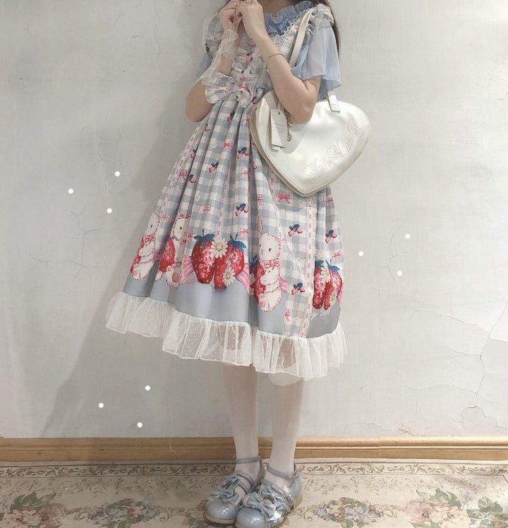 Sweet Lolita Blue Strawberry Bunny Dress - Juneptune