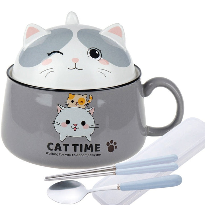 Cat Time Ramen Bowl with Lid - Juneptune