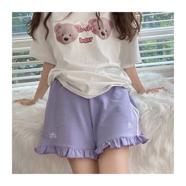 Kawaii Purple Bow High Waist Shorts - Juneptune