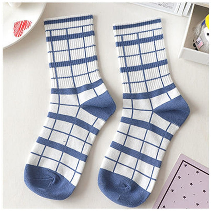 Blue Bear Print Cotton Socks - Juneptune