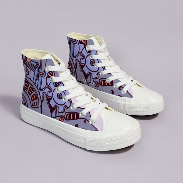 Unisex Cyberpunk Futuristic Purple High Top Shoes - Juneptune