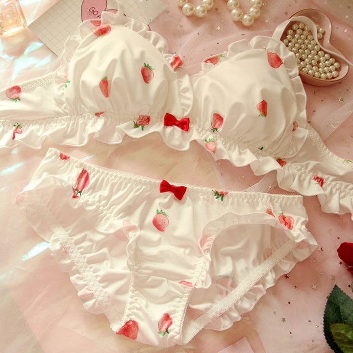 Kawaii Strawberry Silk Underwear Set - Juneptune