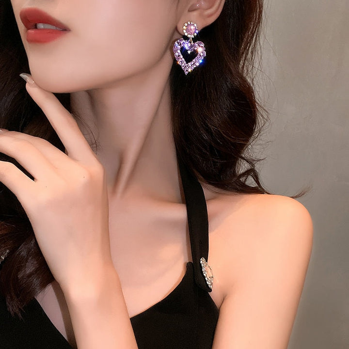 Korean Purple Heart Drop Jewelry Earrings - Juneptune