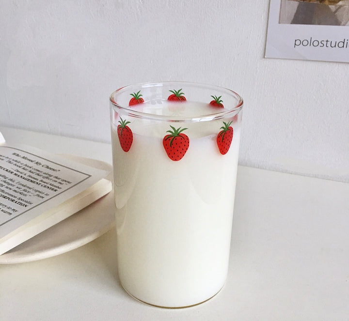 Strawberry Transparent Glass With Straw - Juneptune