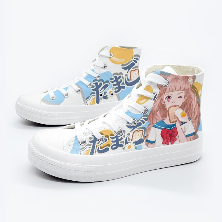 Kawaii Peach Anime Girl High Top Shoes - Juneptune