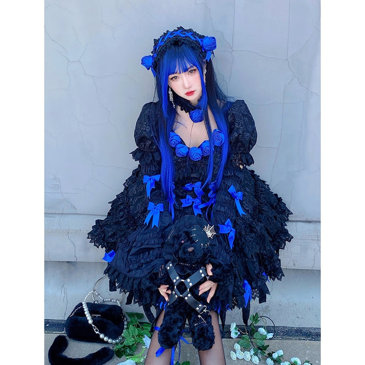 Gothic Lolita Blue Lace Dress - Juneptune