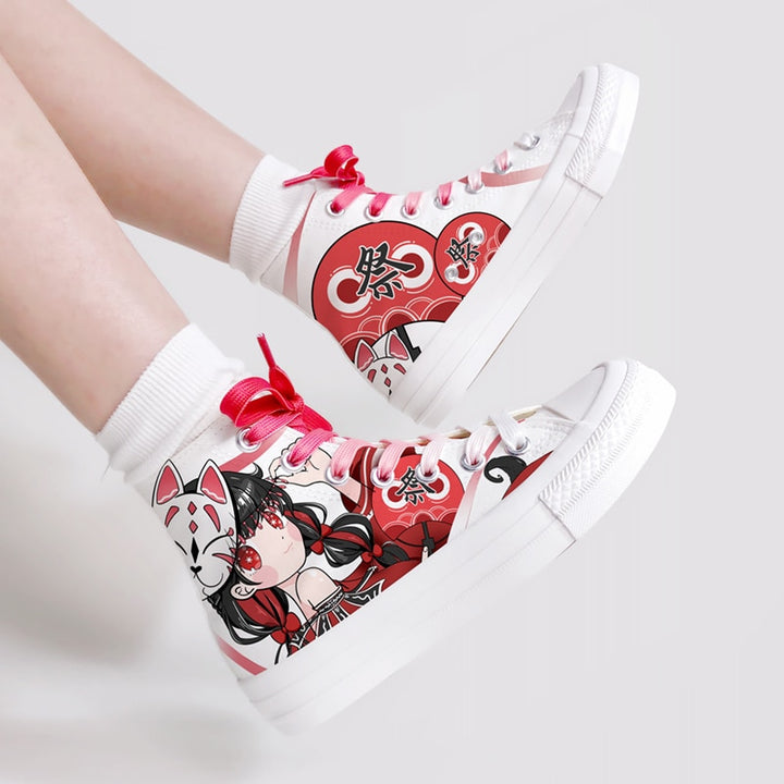 Kitsune Girl Red High Top Shoes - Juneptune