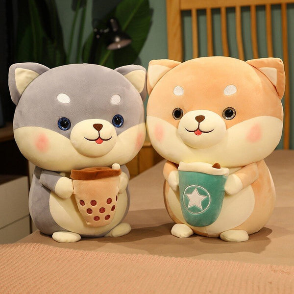 Giant Shiba Inu Dog Holding Boba Tea Plush Toy - Juneptune