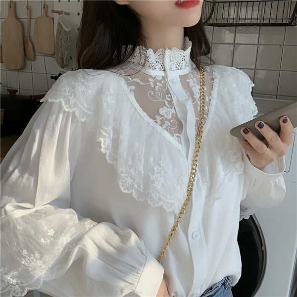 Victorian Lolita Lace Ruffled Blouse - Juneptune