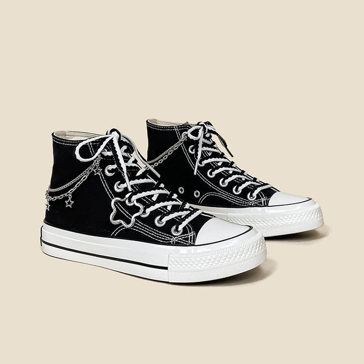 Gothic Black Star Chain High Top Shoes - Juneptune